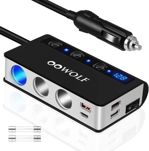 Image of OOWOLF [Upgraded Version] Cigarette Lighter Splitter 2 QUICK CHARGE 3.0, Type-C 12V /24V Cigarette Lighter Adapter, 3-Socket 180W Car Charger Splitter, LED Voltmeter Display Separate Switch