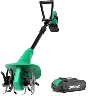 Kimo Cordless Tiller Cultivator, 20V 280RPM Electric Tiller, 7.8-in Wide & 5-in Depth Garden Cultivator W/24 Steel Tines, Electric Rototiller w/ Battery Extendable Pole for Lawn,Yard,Soil Cultivation