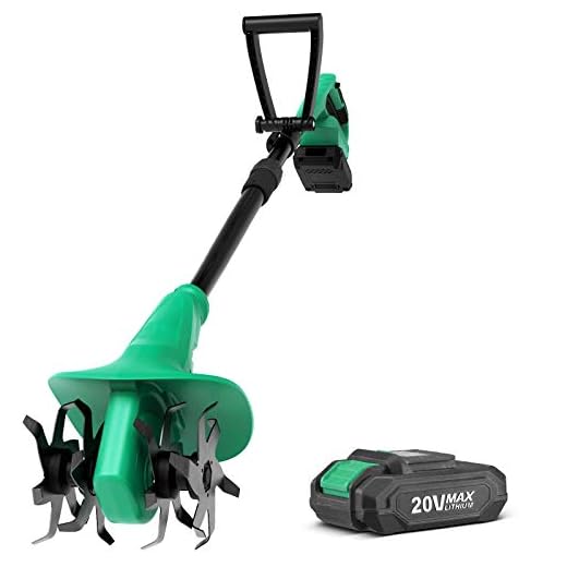 Kimo Cordless Tiller Cultivator, 20V 280RPM Electric Tiller, 7.8-in Wide & 5-in Depth Garden Cultivator W/24 Steel Tines, Electric Rototiller w/ Battery Extendable Pole for Lawn,Yard,Soil Cultivation