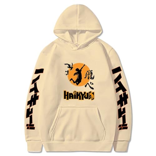 GREOPE Sudadera con Capucha de Haikyuu, Suéter de Patrón Cómico, Sudadera de Manga Larga de Ajuste Holgado para Hombres y Mujeres C-Khaki||x_l