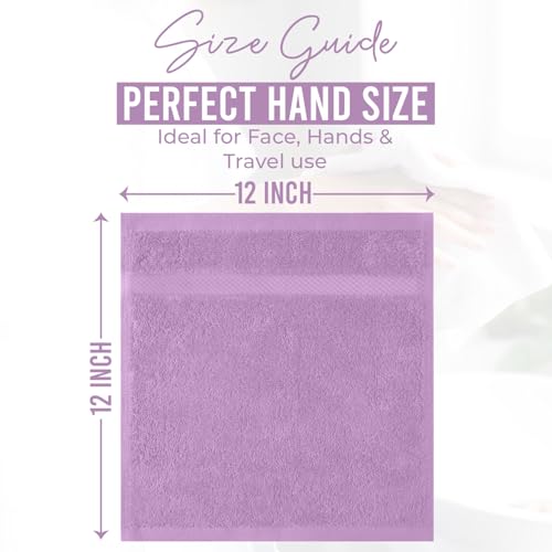 Image of DAN RIVER 12-Pack Premium 100% Cotton Lavendar Face Towels for Bathroom - Reusable Face Wash Cloths for Showering 12x12 Inches - 550 GSM Super Soft & Absorbent Luxury WashCloths for Body, Spa & Gym
