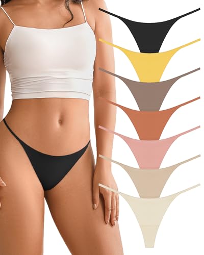 Image of DEANGELMON Seamless G-string Thongs for Women - No Show Thong Underwear Low Rise Stretch Panties Workout Pack