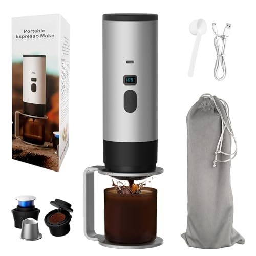 Cafetera portátil con soporte, cafetera portátil 3 en 1, autocalentamiento, máquina de café de viaje, recargable por USB, mini máquina de espresso para cápsulas, café molido para camping, RV, coche