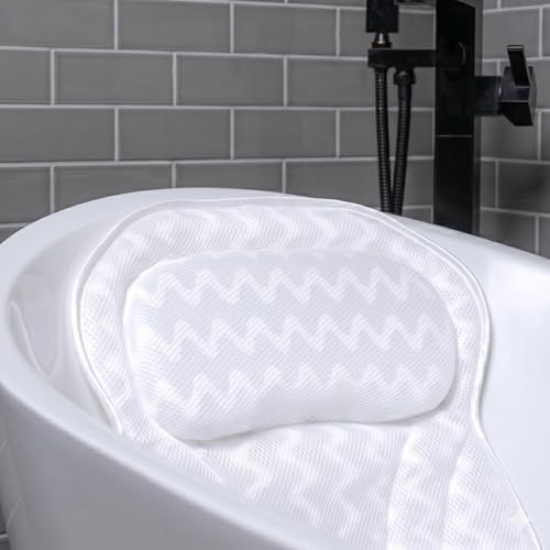 Bath Pillow Bathtub Pillow Back Neck Support Pillow, Spa Cushion for Tub, Relaxing Headrest Bath Pillow, Portable Washable Bathtub Accessories with 3D Air Mesh Thick Soft Bath Pillow (Deluxe)