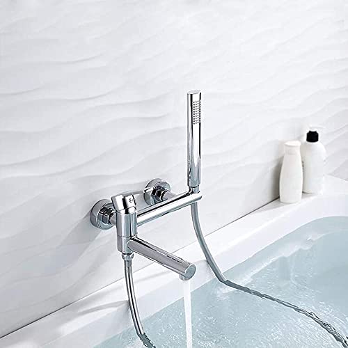 Robinet de baignoire mural doré brossé et noir avec douchette intégrée