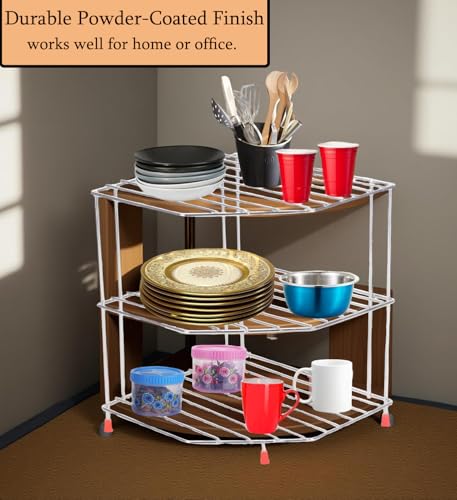 Image of IVAZA Metal Kitchen Organizer Item 3-Tier Kitchen Storage Corner Rack, Shelf Plate (Standard