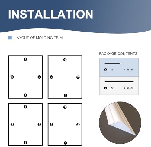 NeatiEase 4 Set Peel and Stick Wall Molding Trim Kit, 16" x20" Premade Wainscoting Panels, Self Adhesive Moulding Panel for Interior Walls Picture Frame