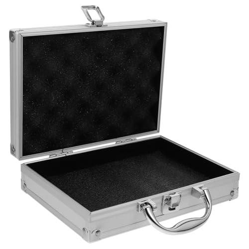 Image of Housoutil Aluminum Briefcase with Lock, Silver Alloy Carry Case with Padded Foam, Lockable Metal Hard Toolbox, Aluminum Padded Case for Travelers Luggage Craftsman Travel Cash Instruments Makeup