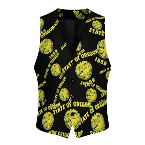 O-regon State Flag Trendy Vest Suit for Men V Neck Formal Dress Waistcoat Vests Business Slim Fit3