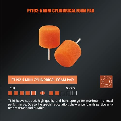 Image of SPTA Orange Cylinder Heavy Cut Pad with 1 /8 inch Shank, 5Pcs Orange Flexible Shaft Cylinder Mini Polishing Pad Set,Car Detailing Pads for Small Area for Flexible Shaft & Drill Attachment -PT192-5