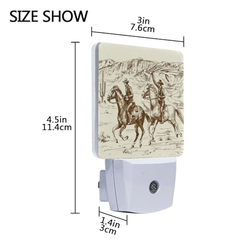 Image of Western Desert Cowboy Night Lights 2 Pack Plug-in Wall Led Nightlight Auto Dusk-to-Dawn Sensor Lamps for Bedroom Kitchen Bathroom Hallway Stairs