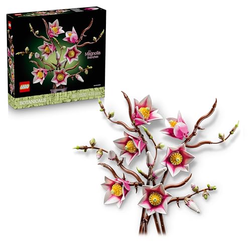 LEGO Botanicals Rametti di Magnolia - Set di Fiori Finti per Adulti - 5 Magnolie Artificiali per Decorare il Soggiorno o la Camera da Letto - Idea Regalo Fai da Te per Donne - 11510