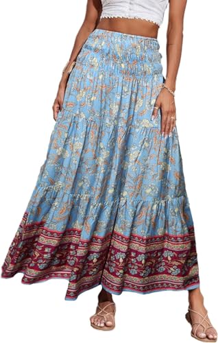 Women's 2025 Bohemian Long Skirts Flowy High Waist A Line Maxi Skirts for Women Summer Pleated Mini Skirts