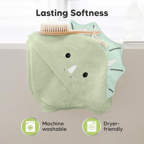 Image of KeaBabies Hooded Baby Towel for Newborn, Baby Towels (Triceratops, 35x35) | Viscose Derived from Bamboo, Large Baby Towels with Hood, Boys, Girls, Toddler, Soft Absorbent Baby Bath Essentials