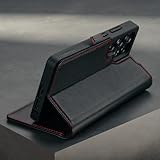 TORRO Leather Case Compatible with Samsung Galaxy S25 Ultra 5G 2025 – Premium Leather Wallet Case with Kickstand and Card Slots (Black with Red Detail) - Image 3