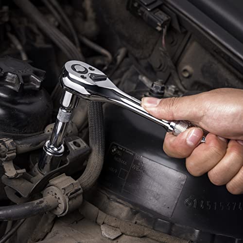 Duratech 3/8-Inch Drive Ratchet, Quick-Release Ratchet Wrench, 72-Tooth, Reversible Switch, Full-Polished Chrome Plating, Alloy Steel #TOP6