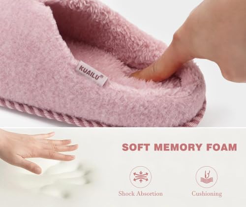 Image of KuaiLu Womens Supportive Memory Foam Slippers Felt Fuzzy Lined Heel Cushion Lightweight House Shoes for Indoor Outdoor