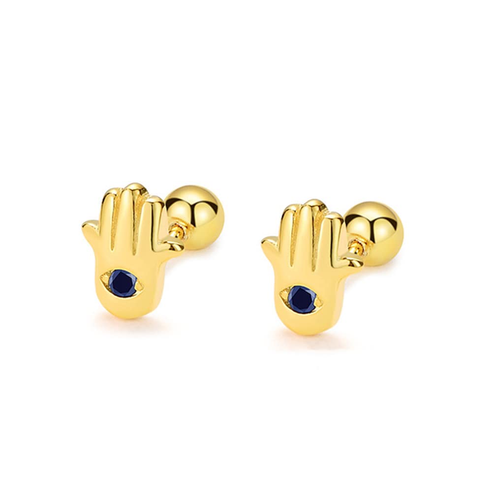 YCTTKDD 18G Winzige Hamsa-Hand-Ohrstecker aus Knorpel für Frauen und Mädchen, 925er-Sterlingsilber, niedlich, zierlich, CZ, böser Blick, Fatima, 3 mm Langhantel, Schraubverschluss, Tragus,