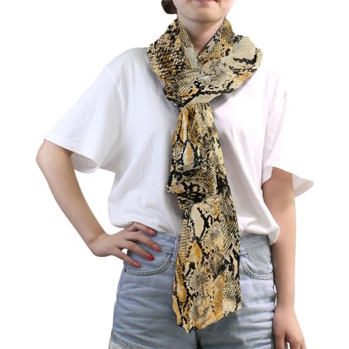 OTVEE Silk Like Scarf Animal Snake Print Yellow Scarf Soft Lightweight Chiffon Scarf Shawl Wrap for Women3