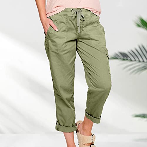 GOKKILRW Womens Casual Loose Elastic Waist Drawstring Tapered Pants Trendy Summer Comfy Cropped Work Pants with Pockets2