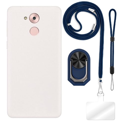 ESACMOT [4 en 1 Funda Compatible con Huawei Honor 6C con Lanyard, Correa de Mano y Anillo, Funda Protectora Antigolpes Kit de Viaje (Conjunto Azul)
