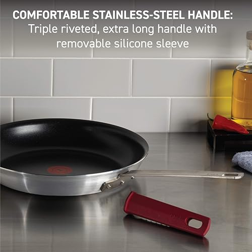 Image of T-Fal Professional VX3 Brushed Nonstick Fry Pan with Stainless Steel Handle 10 Inch, Oven Broiler Safe 400F, Cookware, Pots and Pans, Frying Pan, Restaurant Grade, Certified by the NSF and CBA, Black