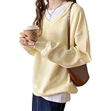 [xppe] トレーナー レディース トップス 深Vネック 長袖 重ね着風 コットン カットソー 暖かい ゆったり 無地 綿 柔らかい 可愛い オシャレ 着瘦せ 体型カバー カジュアル 通勤 オフィス ファッション デイリー 日常 普段着 春秋冬