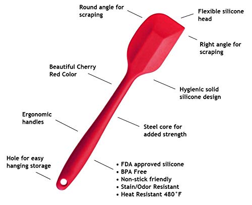 Image of P-Plus International Silicone Spatula Set 2-Piece - 500ºF Heat-Resistant Baking Spoon Spatula - Seamless One-Piece Design Easy to Clean - Non-Stick Silicone Stainless Steel Core (RED(2 PCS 11 inch+8 inch))