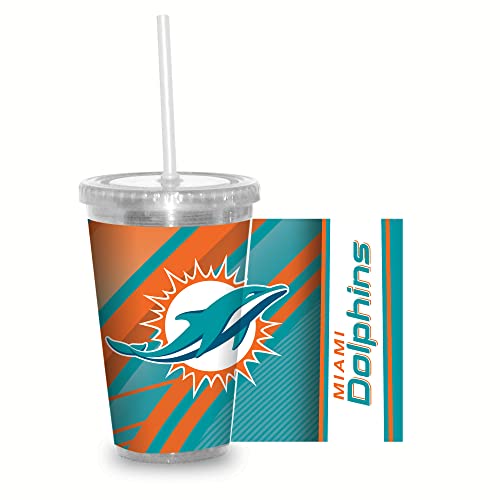 Image of Rico Industries NFL Football 16oz Clear Tumbler W /Straw for NFL Fans