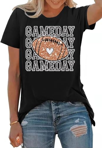PECHAR Game Day Football Shirts Women Vintage Glitter Football Graphic T Shirt Tee Tops2
