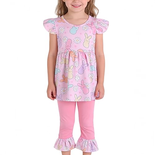 Image of nebljgo Toddler Girl Bunny Clothing Sets Spring Summer T-Shirt Leggings Pants Outfit 3-8Y