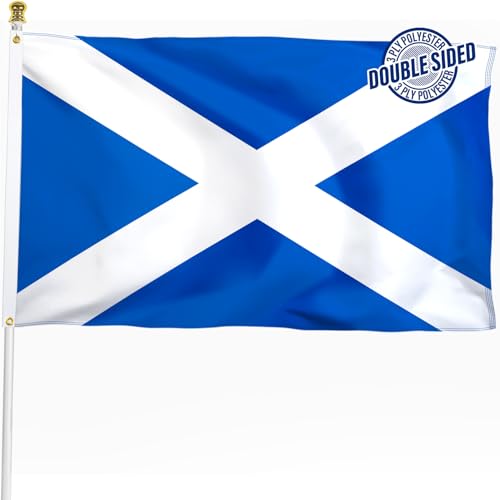 Scotland Scottish Flag 3x5 ft Outdoor Double Sided 3 Ply Heavy Duty National Flag for SC 100% Quality Polyester Scottish Banner with Brass Grommets 4 Rows Stitches