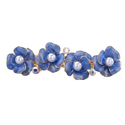 Barrette à cheveux vintage fleur en métal bleu avec strass pour femme