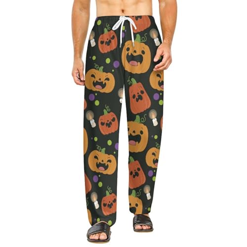 Halloween Pumpkin Men Pajama Pants Print Drawstring Casual Lounge Pant
