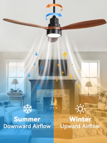 Image of Sofucor 52 inch Ceiling Fan with Lights and Remote, 3 Wood Blades, Brown