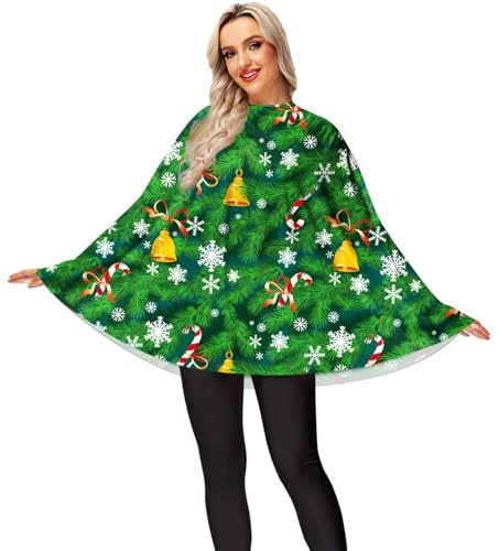 Magrank Womens Christmas Tree Poncho Adult Xmas Cape Xmas Green Outfits