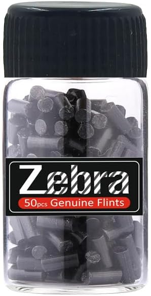 Zebra (Black, Pack of 50 pcs) Genuine Lighter Flint Stone I Compatible with All Zippo, Kerosene, Oil and Other Grinding Wheel Lighters I Lighter Repair Tool Accessories