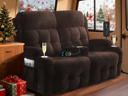 RV Loveseat Recliner Sofa with USB, Cup Holders & Massage