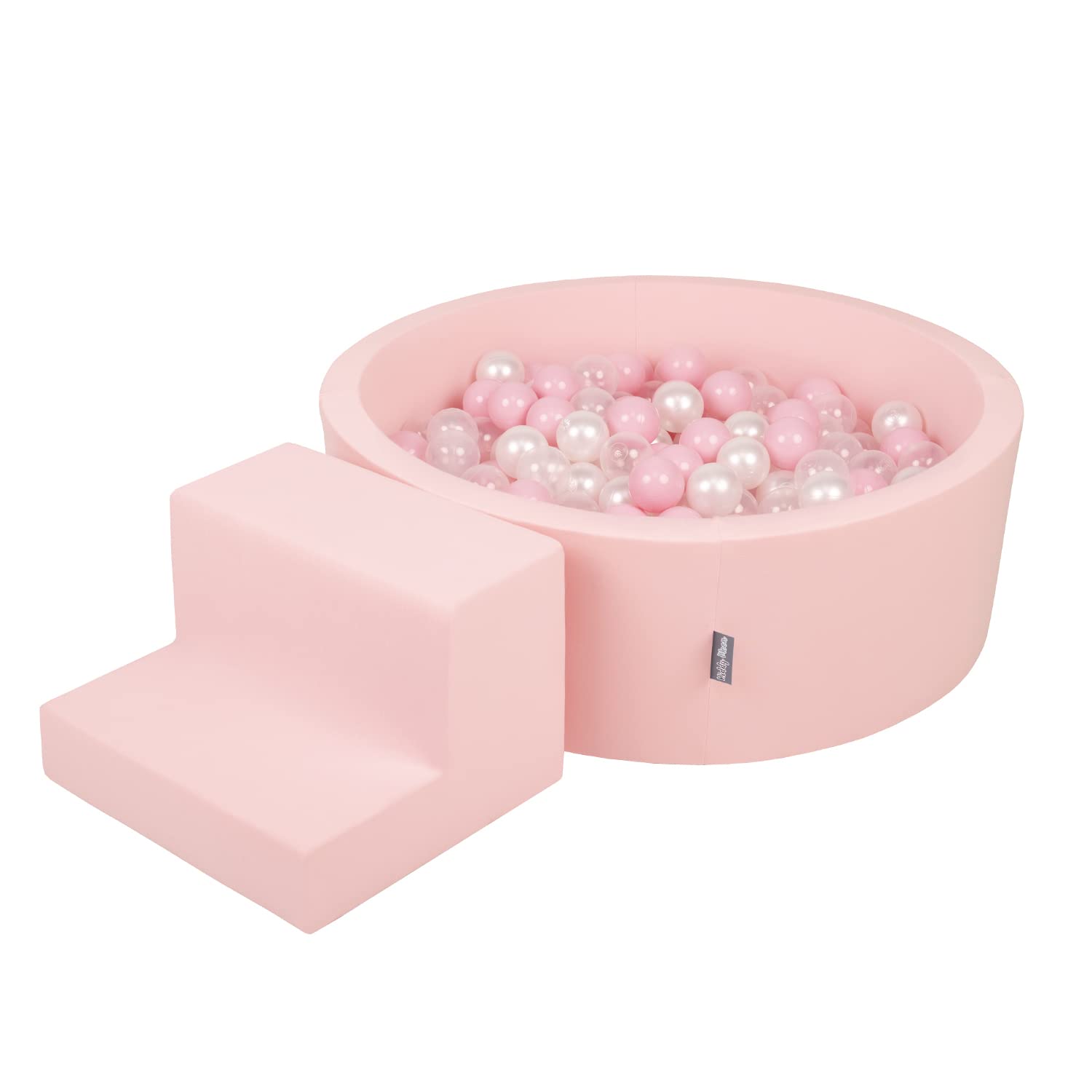 KiddyMoon Area di Gioco in Schiuma con Tondo Piscina di Palline (100 Palline) per Bambini, Rosa:Rosa Chiaro/Perla/Trasparente