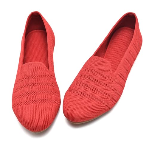Image of poemlady Women's Ballet Flat Shoes Dress Shoes Knit Round Toe Slip On Ballerina Walking Flats Shoes for Woman Low Wedge Casual
