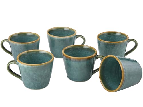 Image of Bodhi House Handmade Reactive Glaze Ceramic Tea Cup Set of 6 Pieces (175 Ml), Stoneware Coffee Mug, Microwave Safe Small Tea Cup, Ideal for Daily use, Casual Gatherings and Gifting, Ocean Green