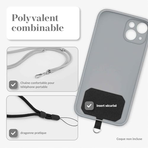 Collier pour smartphone Xiaomi Mi 9 Lite chaîne à suspendre grise