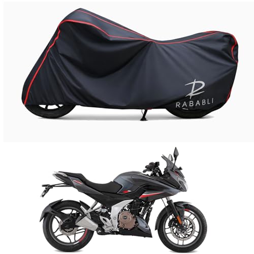 Image of Waterproof Bike Body Cover Compatible for | Bajaj Pulsar F250 | Taffeta Fabric, Red Piping Design, Bottom Elastic Fit | Dustproof, Sun UV & Rain Protection for All Bikes