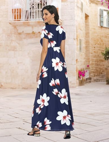 Image of Lacavocor Womens Short Sleeve Maxi Dresses Empire Waist Long Dress