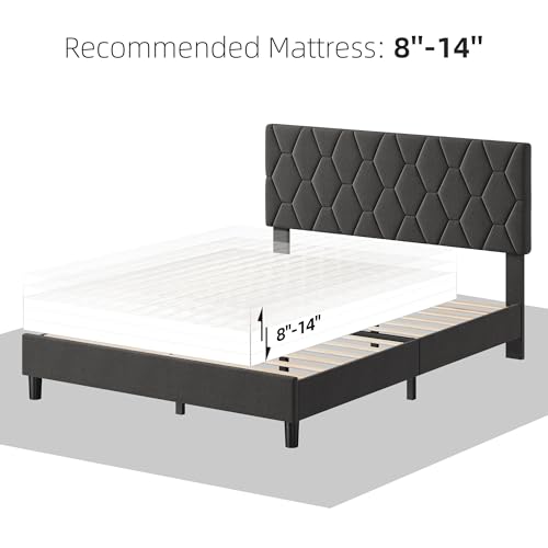GAOMON Grey Queen Bed Frame with Upholstered Headboard, Heavy-Duty Platform Bed Frame with Strong Wood Slats, No Box Spring Needed/Easy Assembly/Noise Free