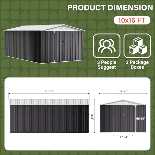 Image of Polar Aurora 10x16 Outdoor Storage Shed, Garden Shed with Updated Frame Structure and Lockable Doors, Metal Tool Sheds for Backyard Garden Patio Lawn, White