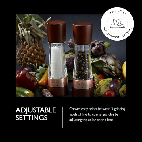 Image of Cole & Mason Derwent Salt Mill - Gourmet Precision Salt Grinder - Refillable Seasoning and Spice Tools - Adjustable Seat, Himalayan and Kosher Salt Grinder Settings - Rose Gold
