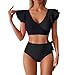 Black Womens Peplum Triangle Two Piece Slit Basic Color Block Swimwear Sets for Ladies Spandex Match Elegant Swimwear Sets 2026 Clothing Fashion Country Concert L