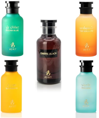 AYAT PERFUMES - Coffret 5 Parfums – Eau de Parfum Ombre Black, Ocean Blue, L’Eternité, Dreaming & The Seashore – 5x100ml – Mixte – Parfum Oriental de Dubaï – Longue Durée