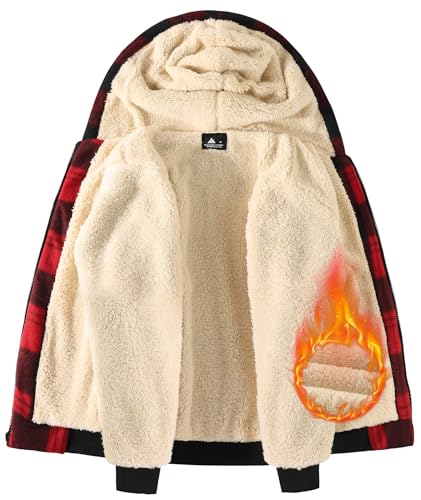 Image of GEEK LIGHTING Boys Flannel Jacket Sherpa Lined Hoodies Zip Up Fleece Plaid Shirt Jackets Winter Outdoor Coat Warm